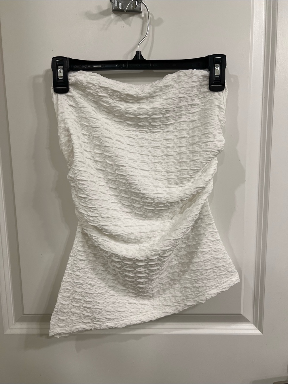 Textured White Strapless Asymmetrical Top Size Small